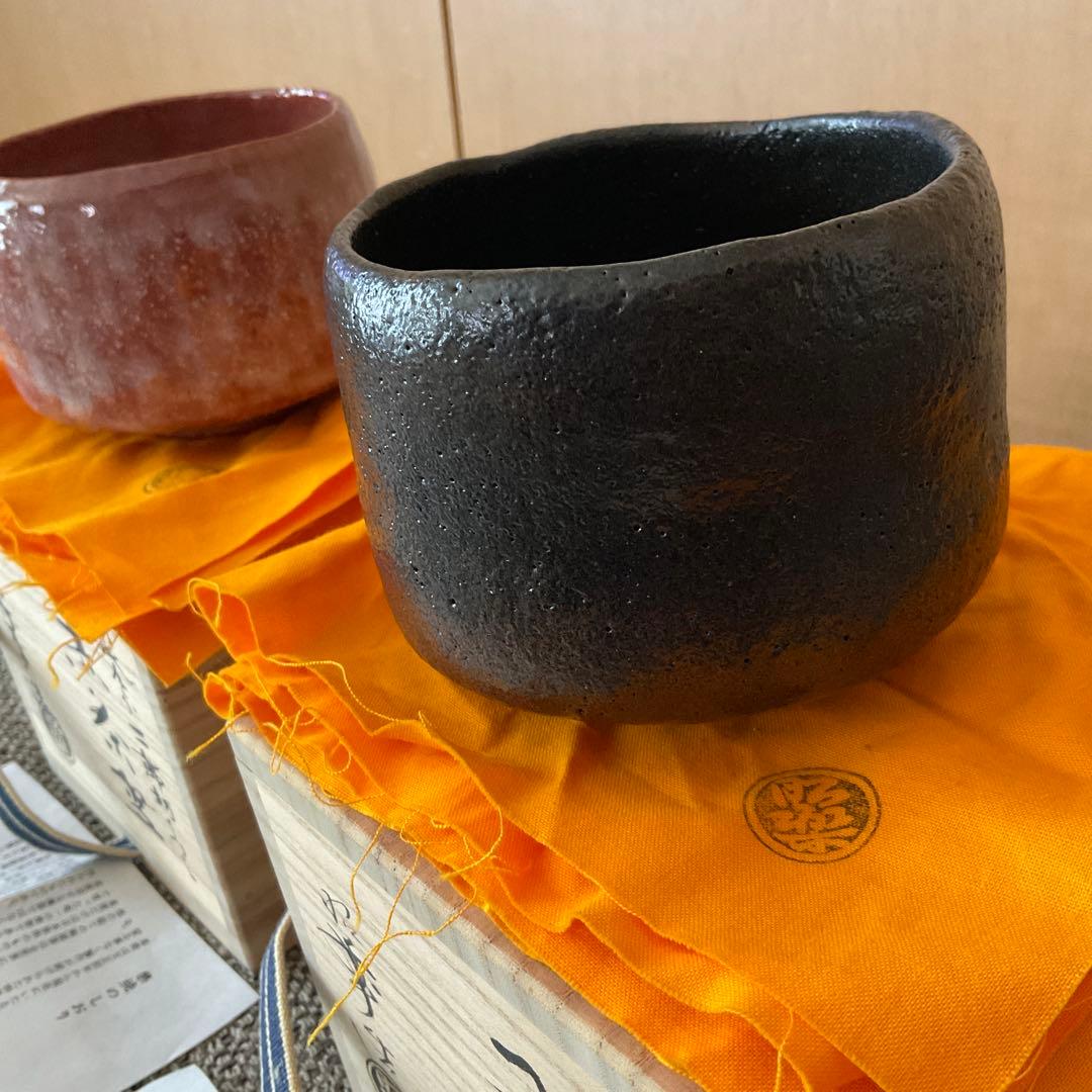 k*a様 楽焼 2点　佐々木 昭楽　長次郎　禿 & 二郎坊　写し　黒 赤 楽 茶