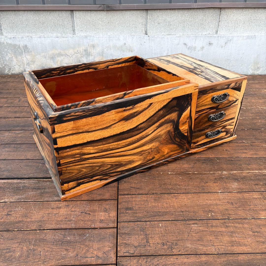 昭和レトロ 木製 長火鉢 3杯 引き出し収納付き 火鉢 囲炉裏 古家具 古道具