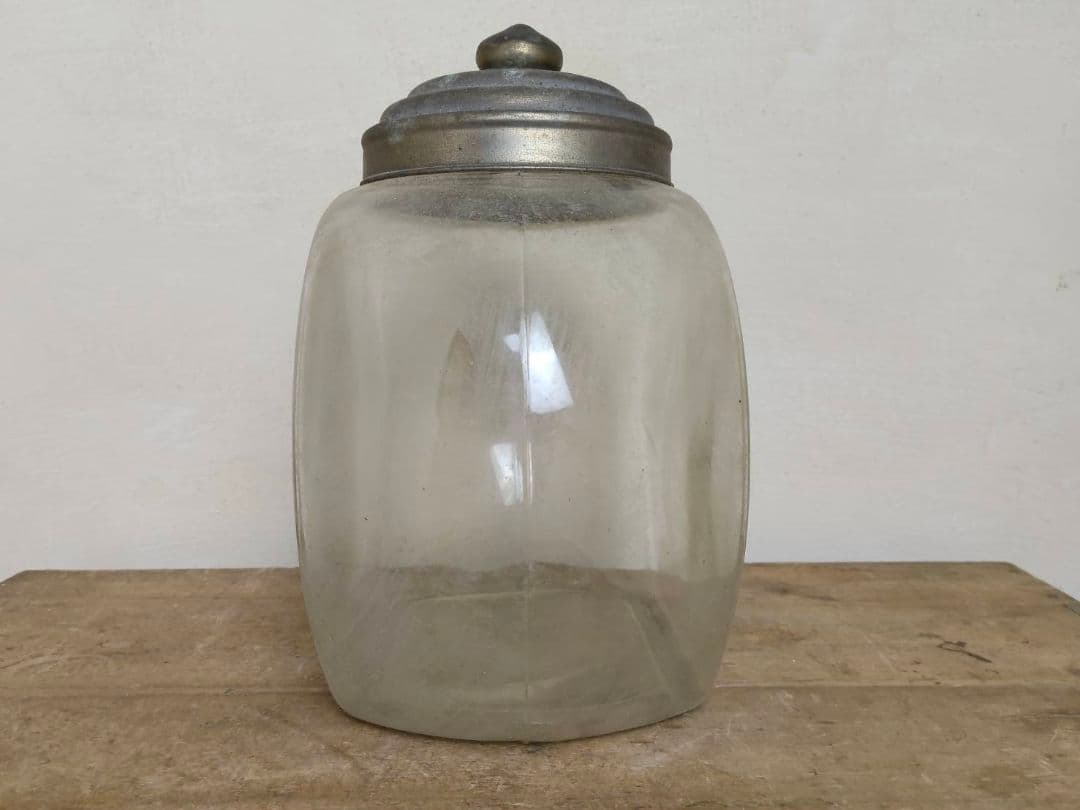 ★昭和レトロ ガラス瓶 ブリキ蓋付き 駄菓子屋 保存瓶 古道具 高さ約21cm