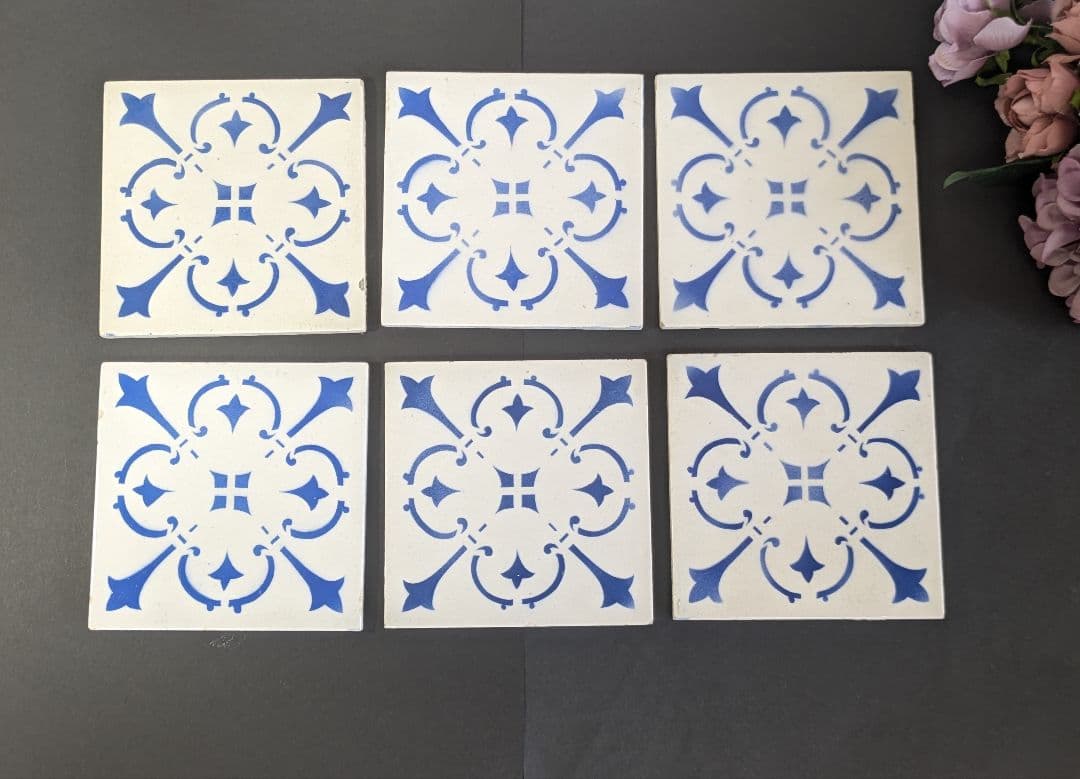 イギリス アンティーク ブルー&ホワイト タイル 6枚セット