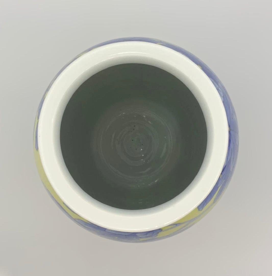 真葛香山 宮川香山 黄釉 青華 梧桐画 花瓶 共箱