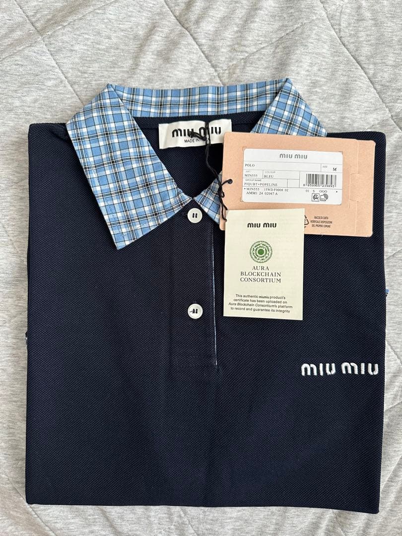 【新品未使用】現行品Miumiu ピケxポプリン ポロシャツ Mサイズ