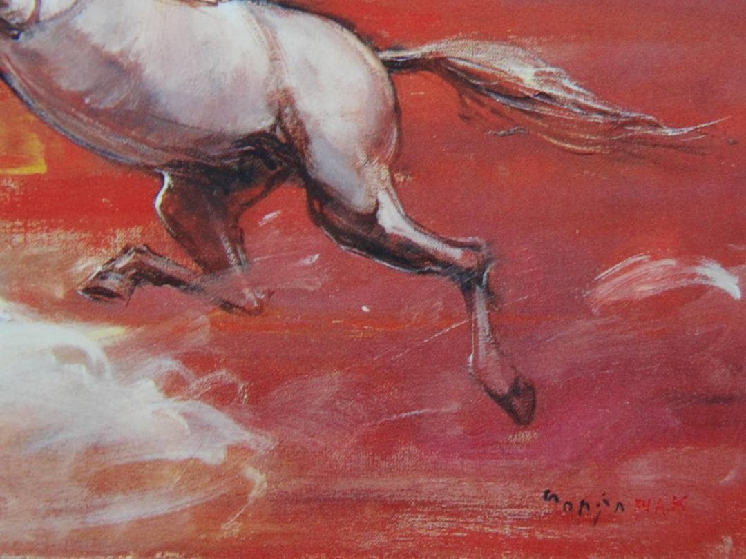 中畑 艸人、天空を駆ける、希少画集画、新品額装付 、iafa、絵画