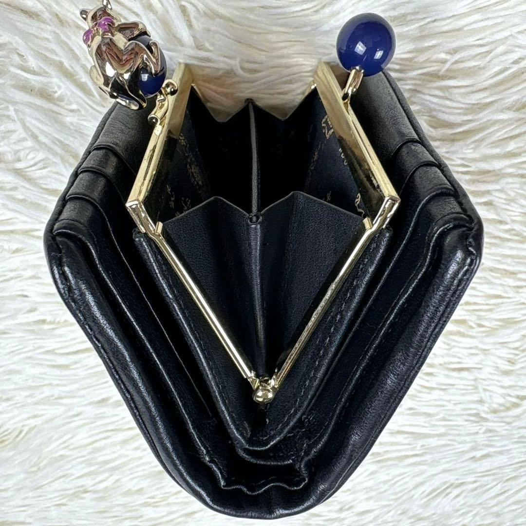 美品、アナスイ、ANNA SUI、ネコ、蝶々、スター柄、二つ折り財布、がま口、黒