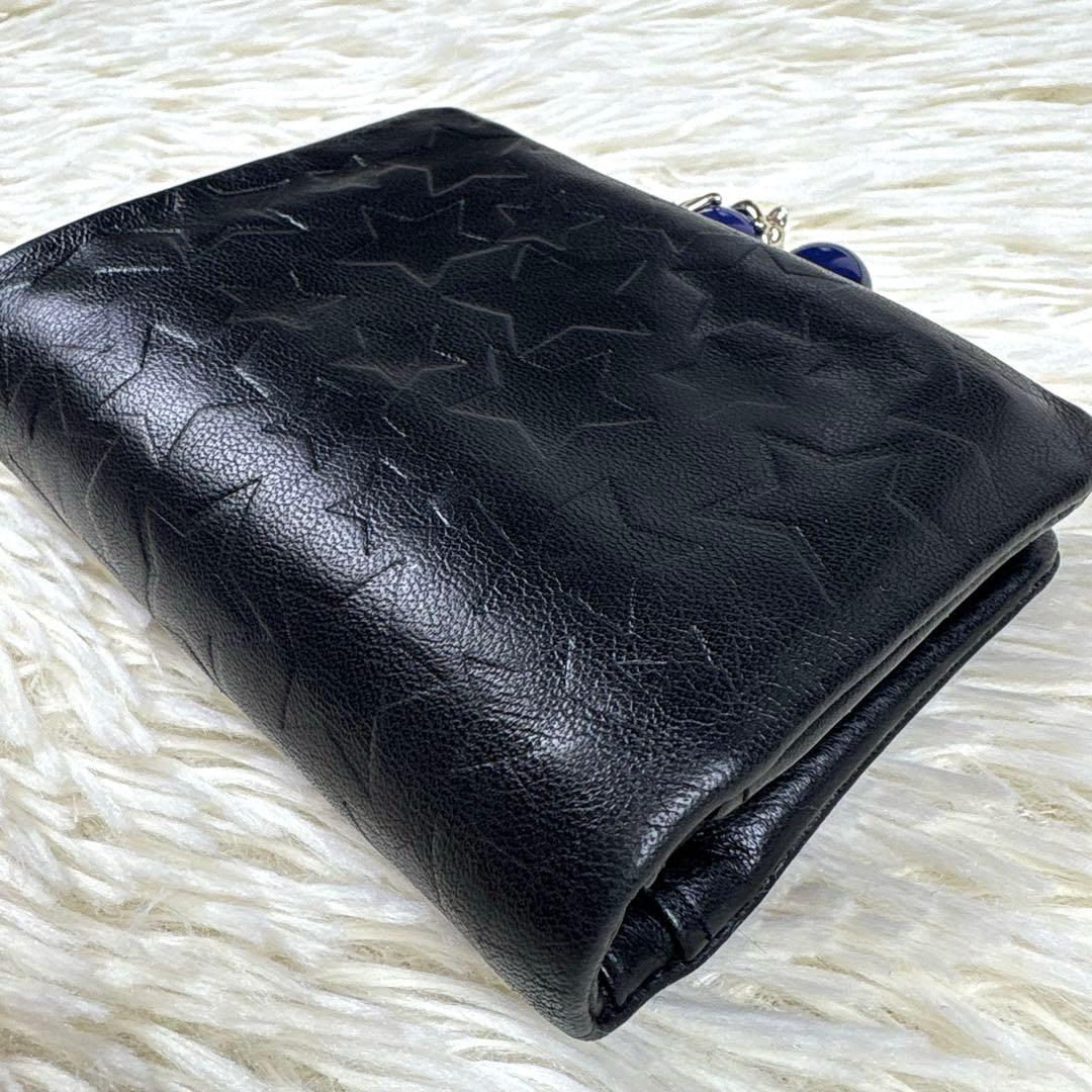 美品、アナスイ、ANNA SUI、ネコ、蝶々、スター柄、二つ折り財布、がま口、黒