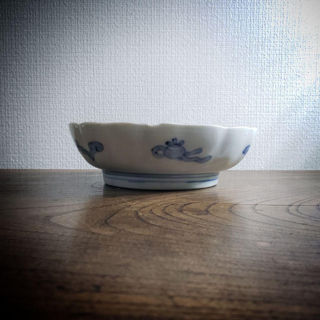 なます皿 古伊万里 色絵付 花唐草 丸文様 亀甲 アマテ ニュウ 欠け ロ号