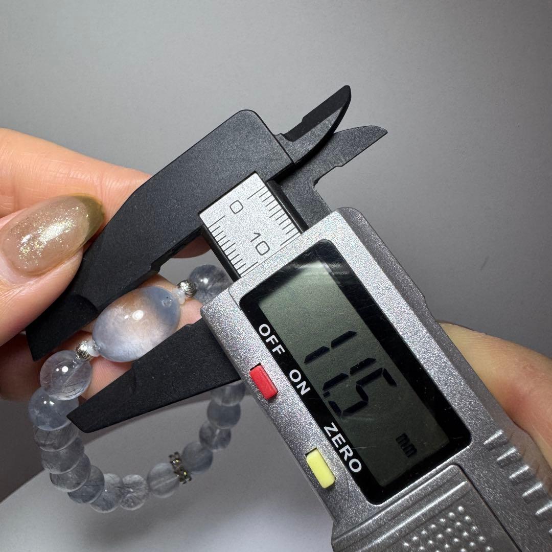 一点物　天然石　ハンドメイドブレス　ブルー　サゲニティッククォーツ　サゲ