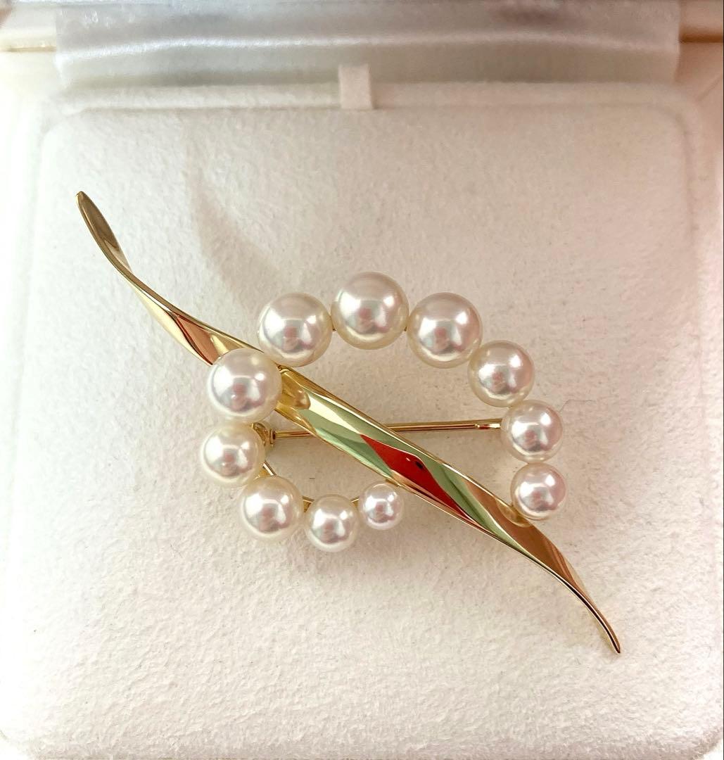 【極美品】ミキモト パール ブローチ K18YG 現行品 ポーチ・外箱 愛子様