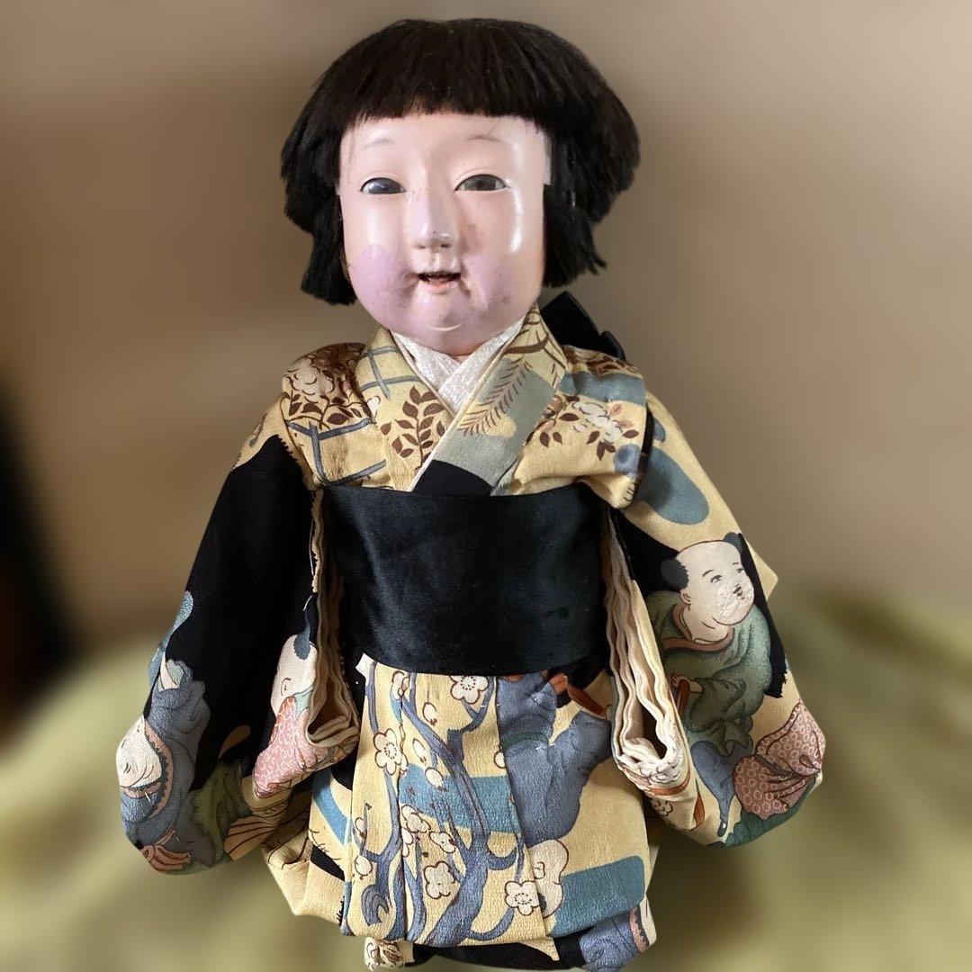 お値下　市松人形　三つ折れ人形　明治？　難多し10号 37cm 　朱印