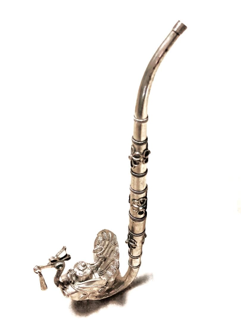 【 シルバー彫金パイプ 】　古美術・阿片煙管　タイ骨董