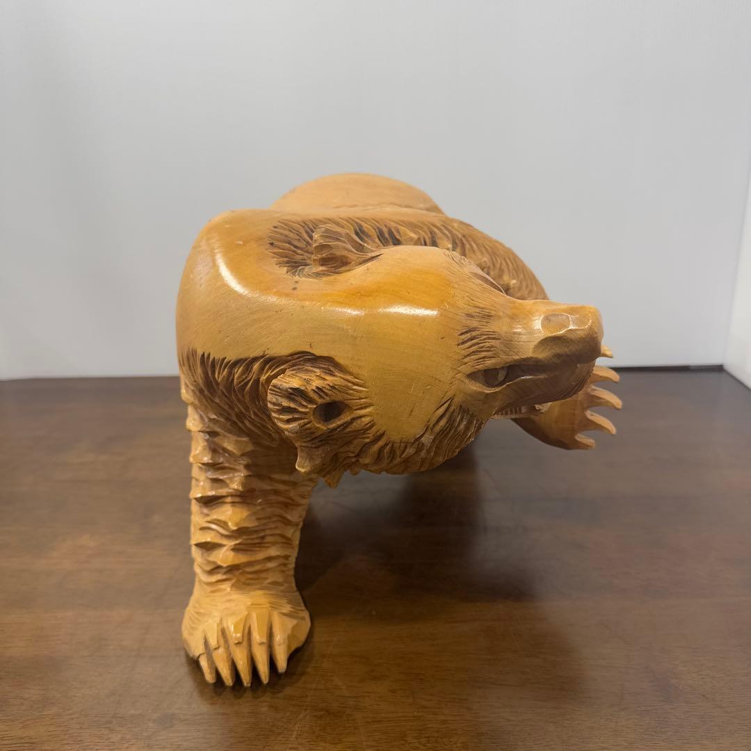 【希少】 木彫り 熊 一刀彫 怒り熊 置物 全長約40cm 工芸品