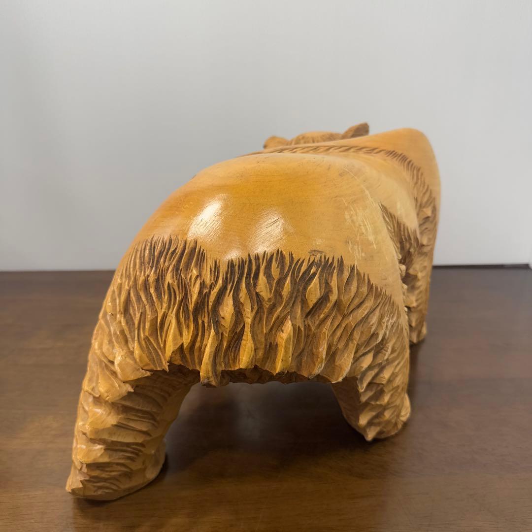 【希少】 木彫り 熊 一刀彫 怒り熊 置物 全長約40cm 工芸品