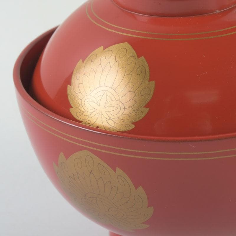 和食器　時代漆器　塗師　長野横笛作　金襴手花蒔絵　吸物椀　五客　共箱　C9788