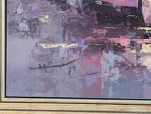 【真作】複製画　欧州風景画　赤いクラシックカーと街角の門　パリ風情　X54