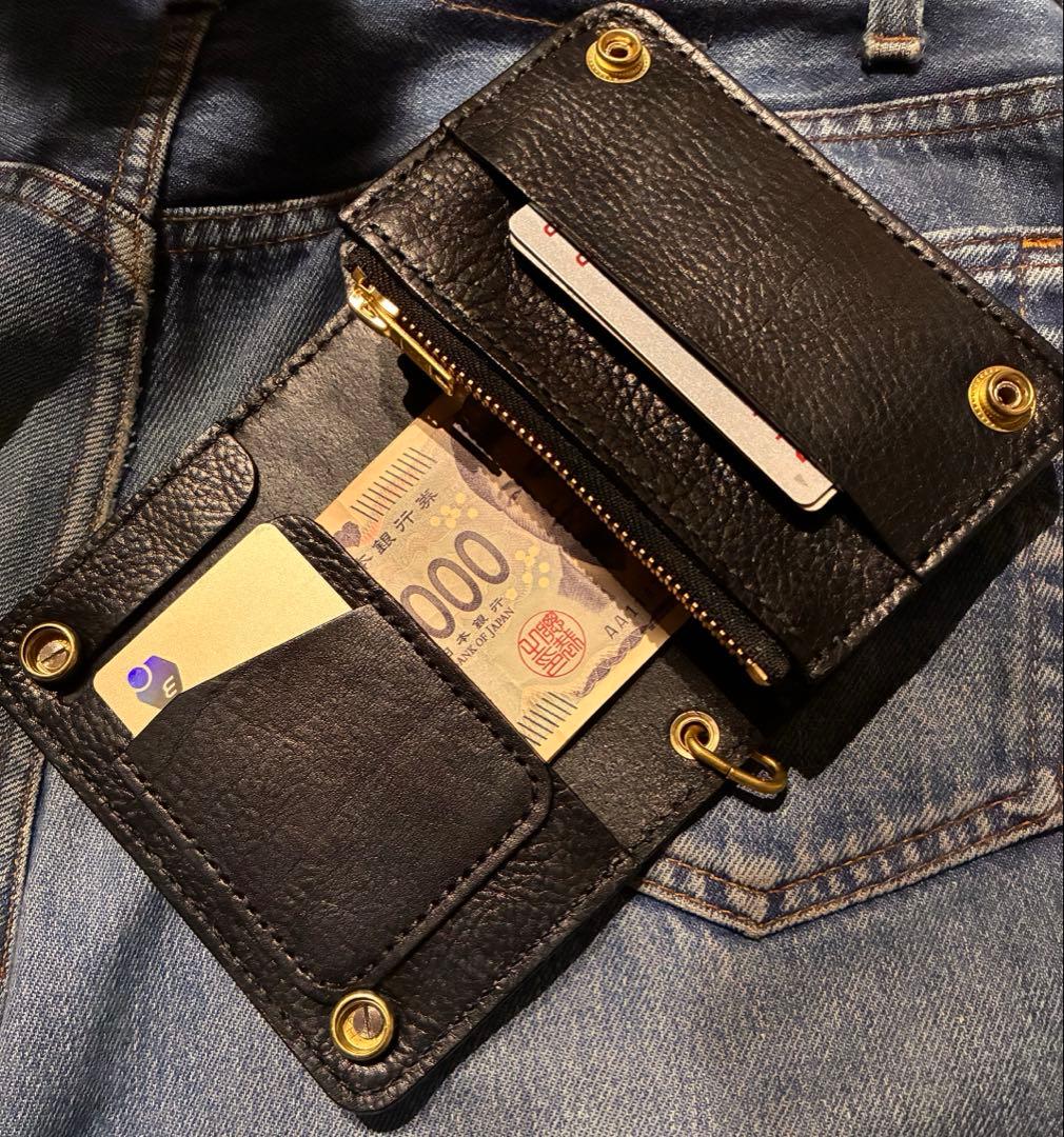 トラッカーウォレット　ミドルサイズ　国産姫路シボ革　シルバー925クロスボール