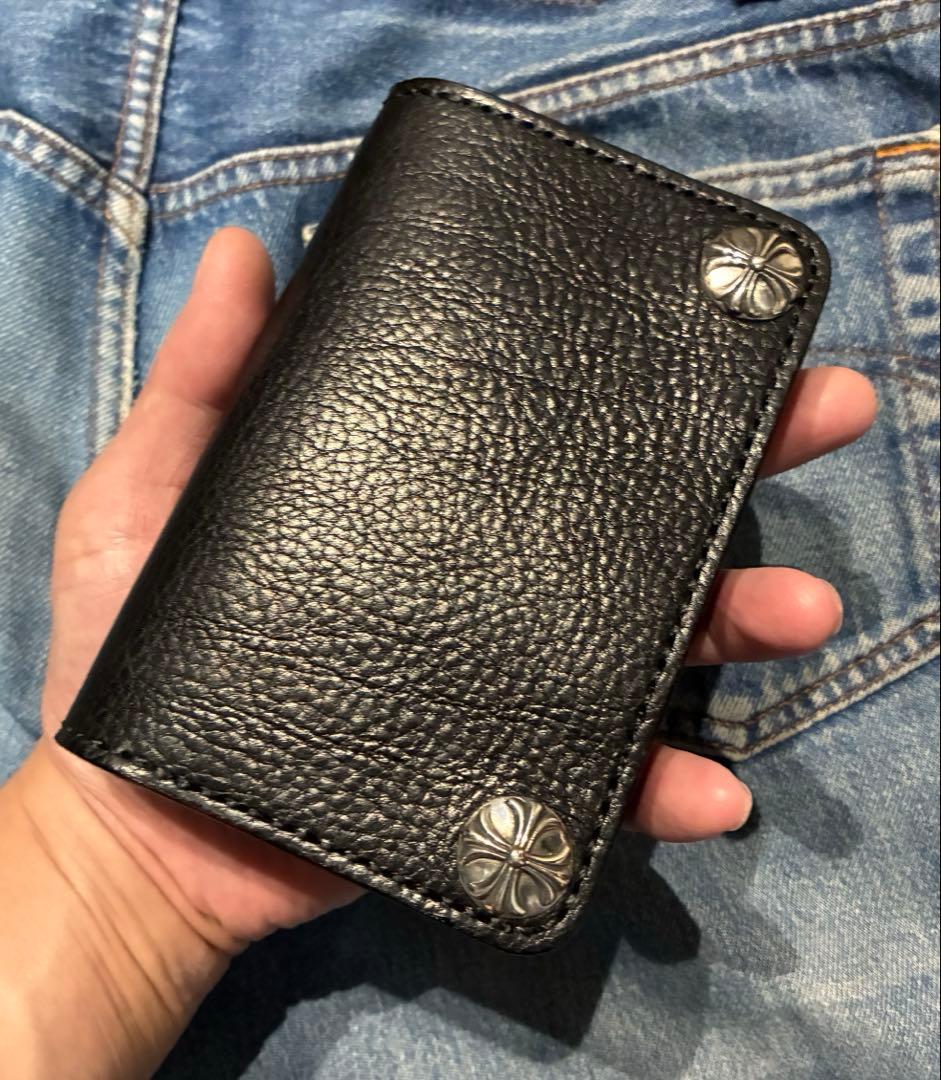 トラッカーウォレット　ミドルサイズ　国産姫路シボ革　シルバー925クロスボール