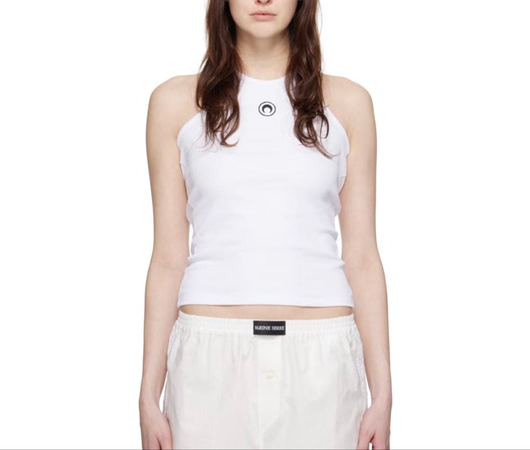 MARINE SERRE ホワイト リブタンクトップ