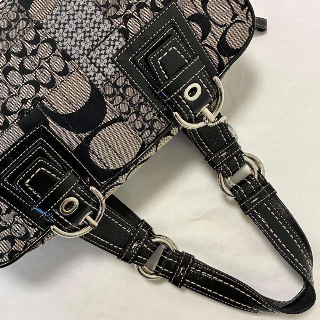 【美品】コーチ F12317 シグネチャー ハンドバッグ レザー キャンバス