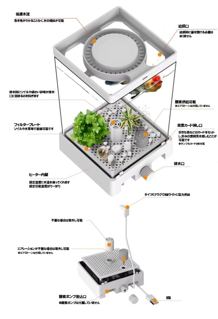 ◼︎特価 小型観賞魚コンパクト水槽 水温調整可能 ライト付き ベタ 金魚 熱帯魚★