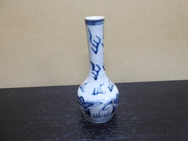 双龍染付輪挿し　清朝？　MA309