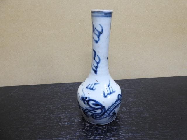 双龍染付輪挿し　清朝？　MA309