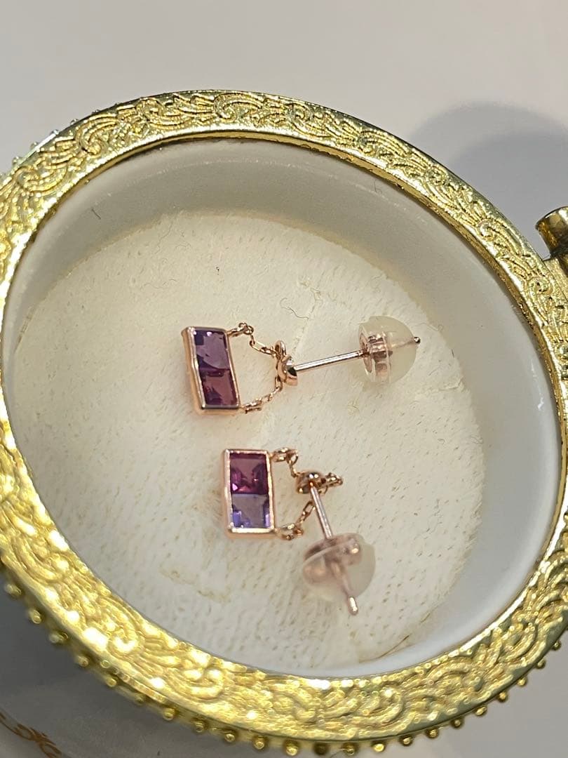 未使用　K10 PG アメジスト　ガーネット　ピアス　ダブルストーン　刻印