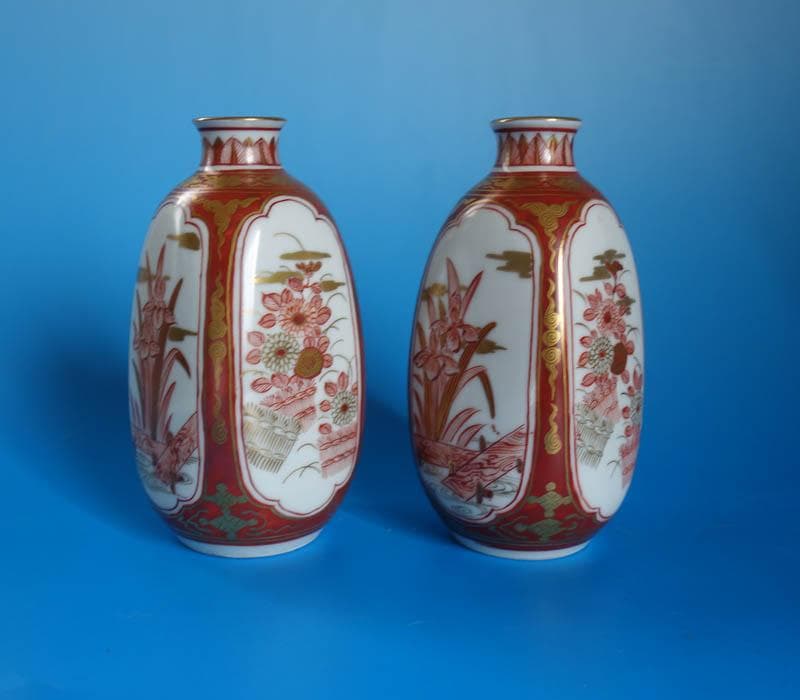 九谷焼　陶源製 酒瓶 徳利 酒器 共箱 井上陶源　 一対 赤絵金襴手 2475