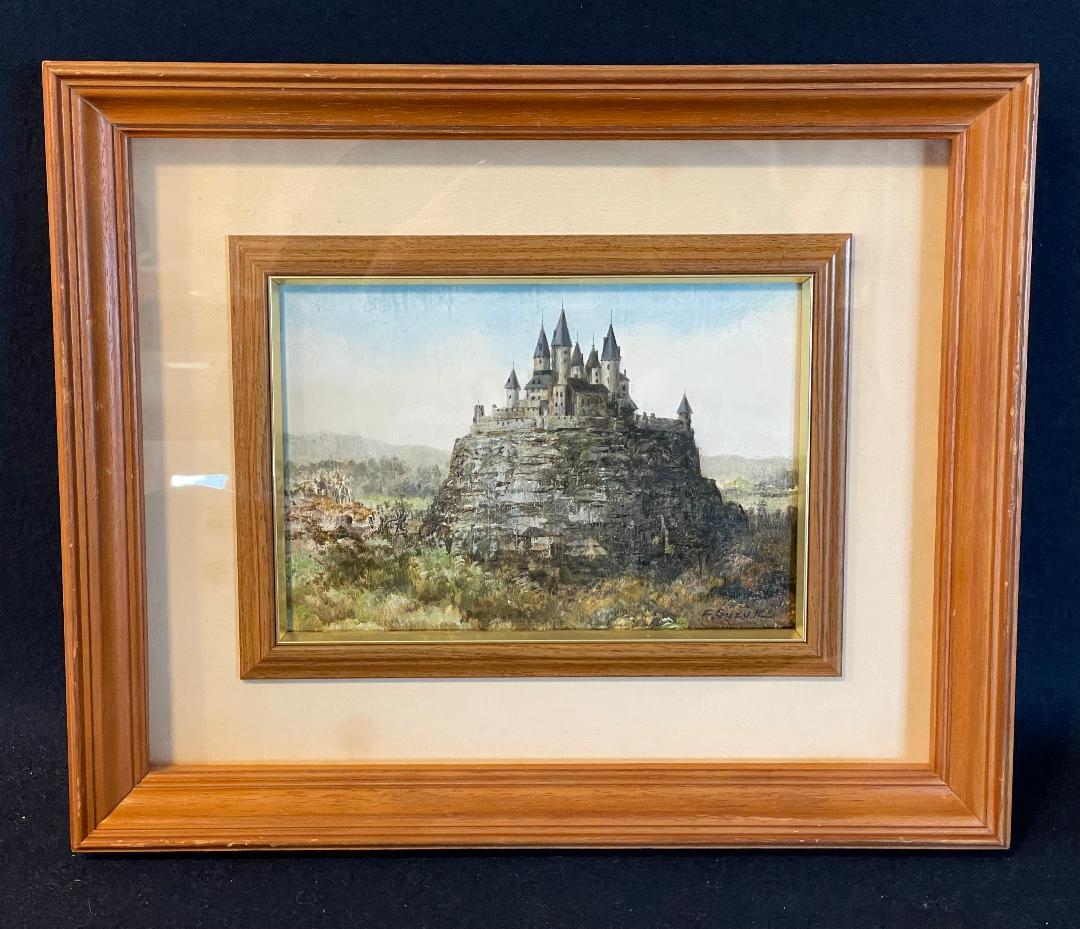 「真作」鈴木福男「古城」風景画　油彩画　額装　サイン有り　SM号