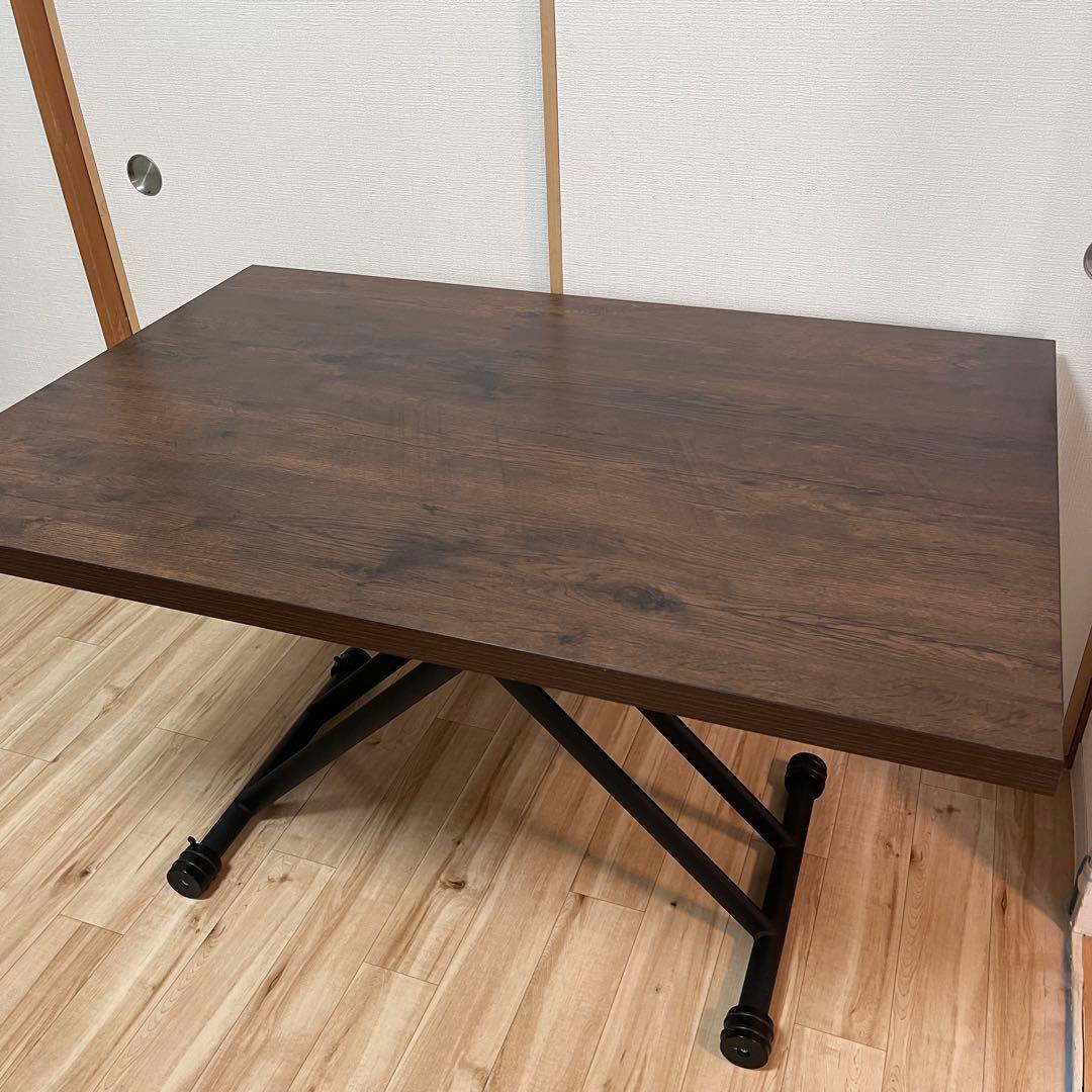 段階高さ調節・ローテーブル・ダイニングテーブル・キャスター付きブラウン