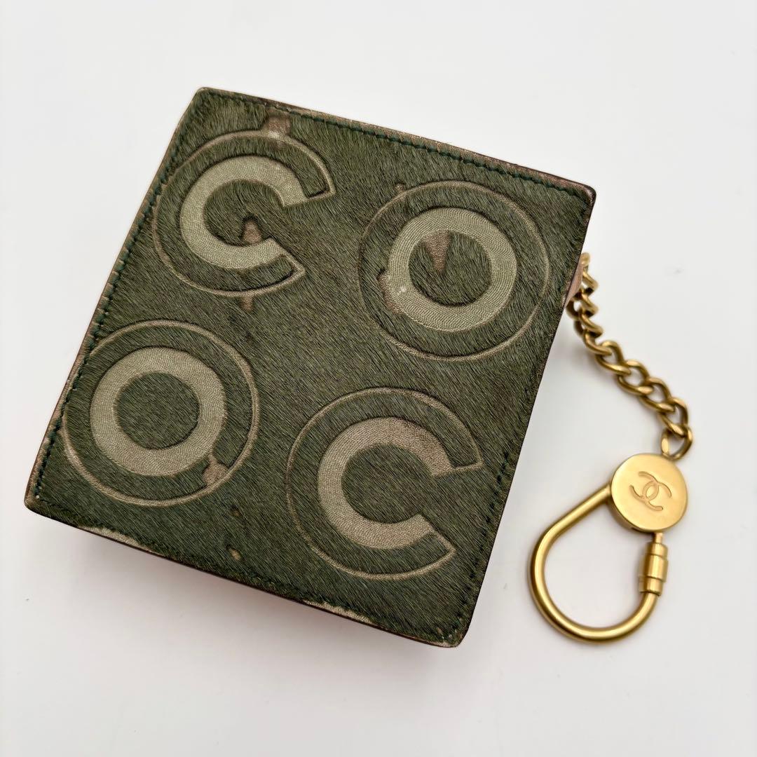 極希少 シャネル CHANEL ケース サイフ ハラコ ココマーク カーキ