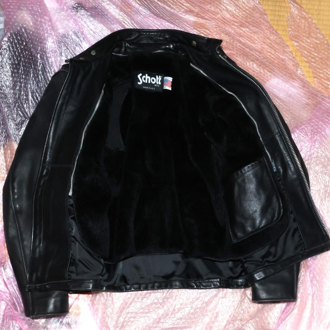 Schott 641裏ボアライナー脱着レザーライダースジャケット40ショットL