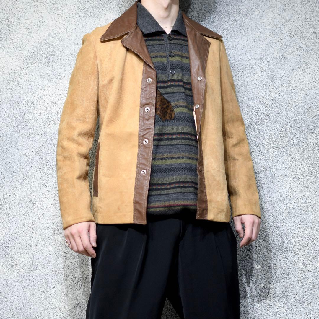 古着 70's ヌバックレザー レザージャケット ベージュ ジャケット デザイン