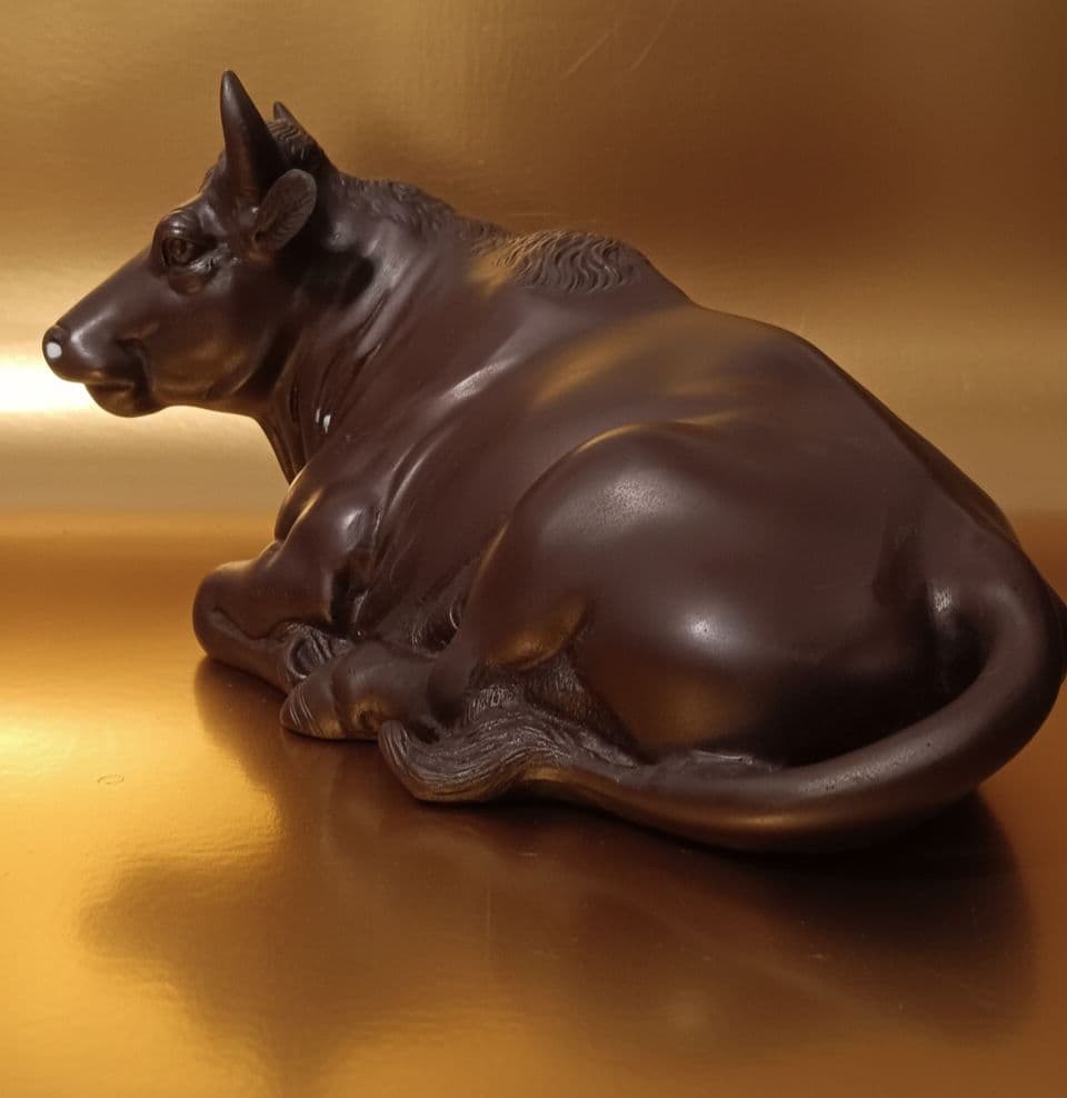 【秀山作】大型 銅製 牛 置物 41cm 5.0kg 縁起物 骨董