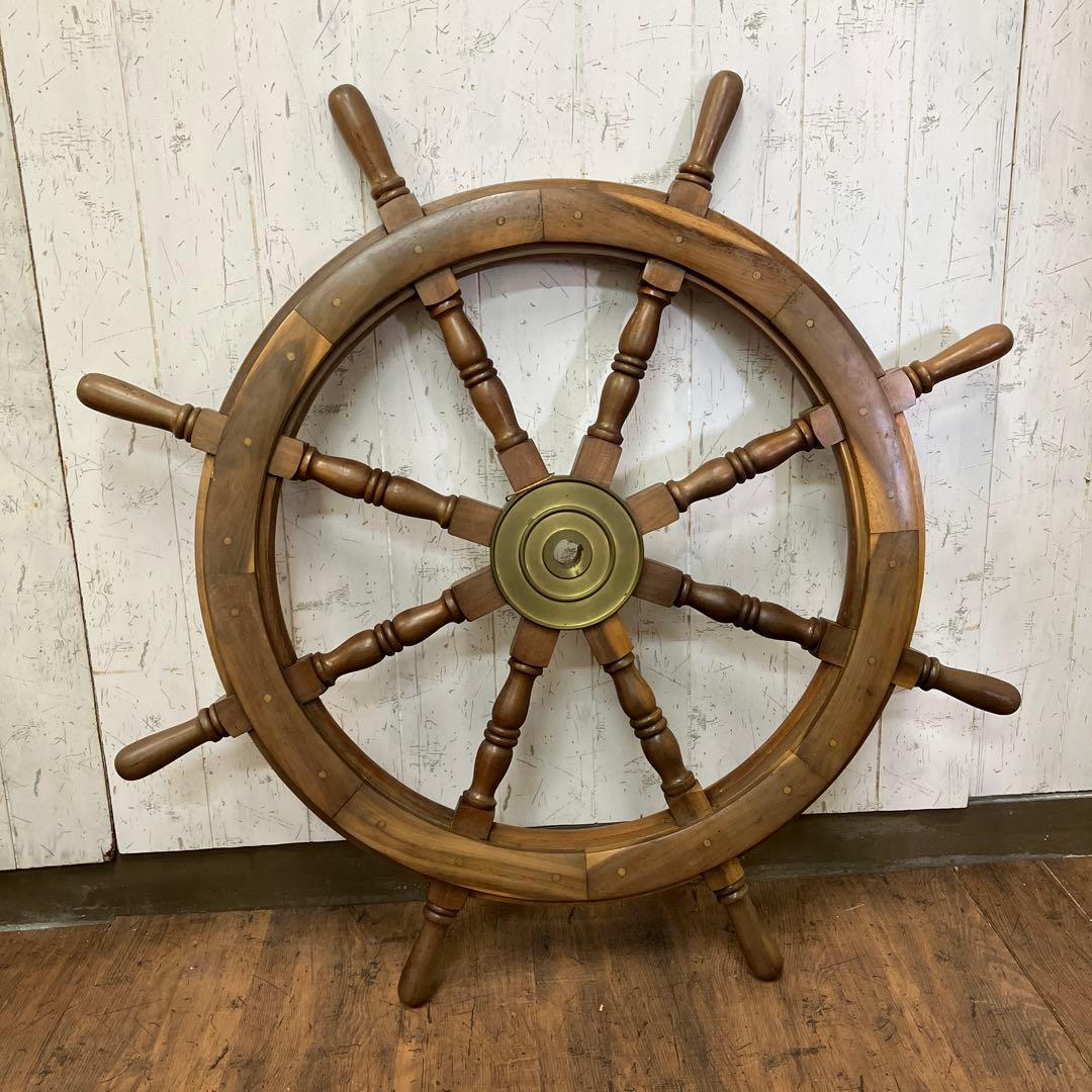 A-壁 木製 船の舵輪 8本ハンドル マリンインテリア 操舵輪 ラット ハンドル
