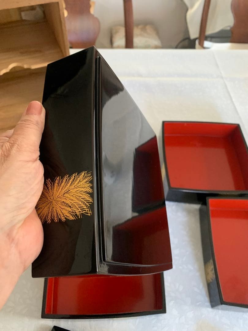 美品　輪島塗　二段重　2個組　沈金 重箱