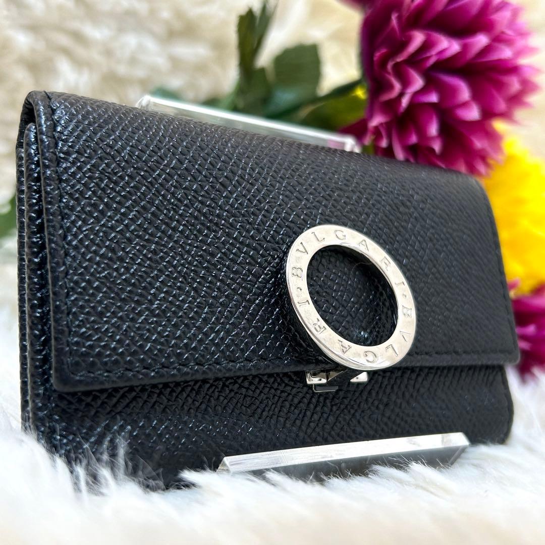 現行・極美品✨ブルガリ　6連キーケース　サークルロゴ　黒　RFIDタグ