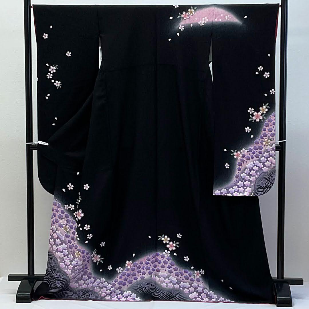 振袖 黒 ピンク 紫 ぼかし 桜 波 レンタル処分 成人式