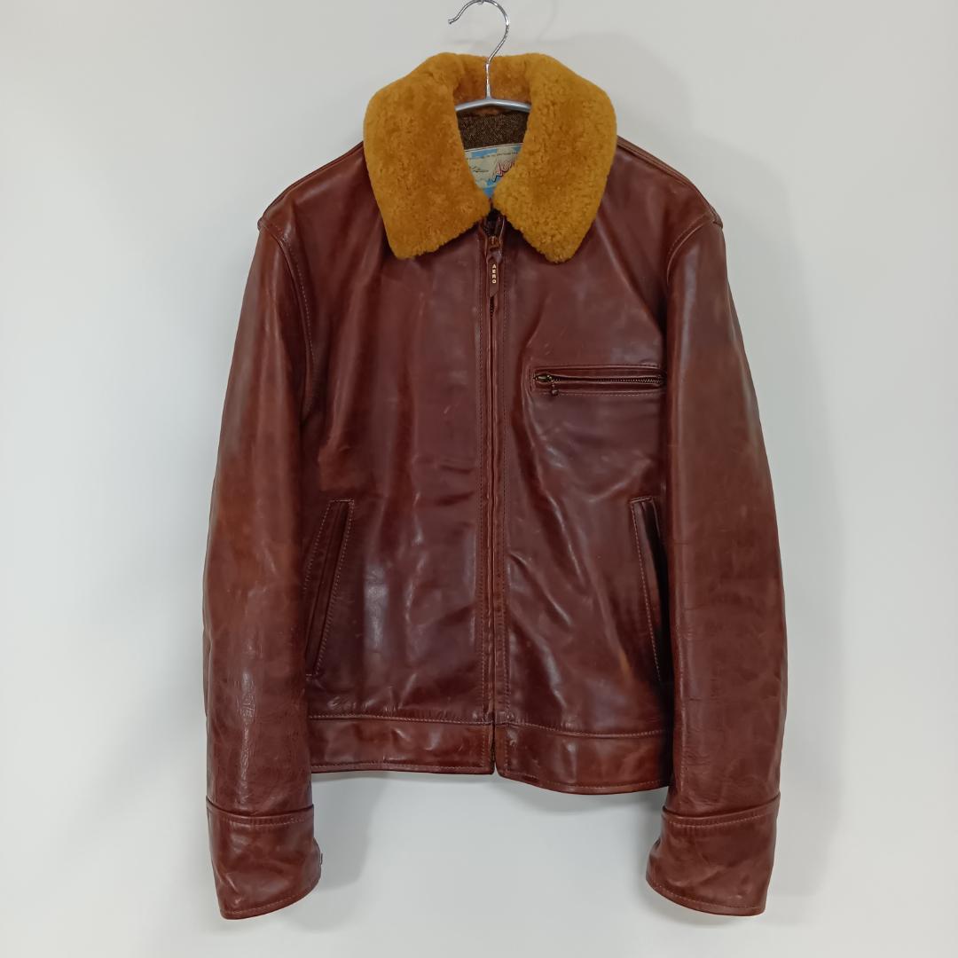 エアロレザー/レザージャケット/ハーフベルト/ブルゾン/ライダース/襟ボア/馬革