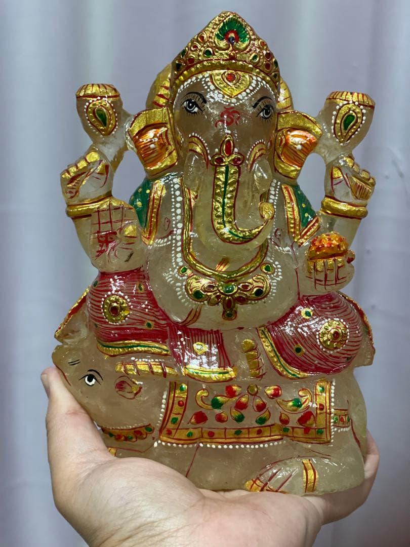 期間限定お値下げ！ガネーシャとねずみ　置物　水晶　彫刻　特大