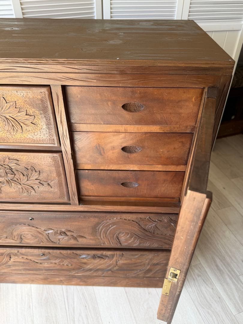 最終値下げ! 伝統工芸品 軽井沢彫 サイドボード アンティーク リメイク