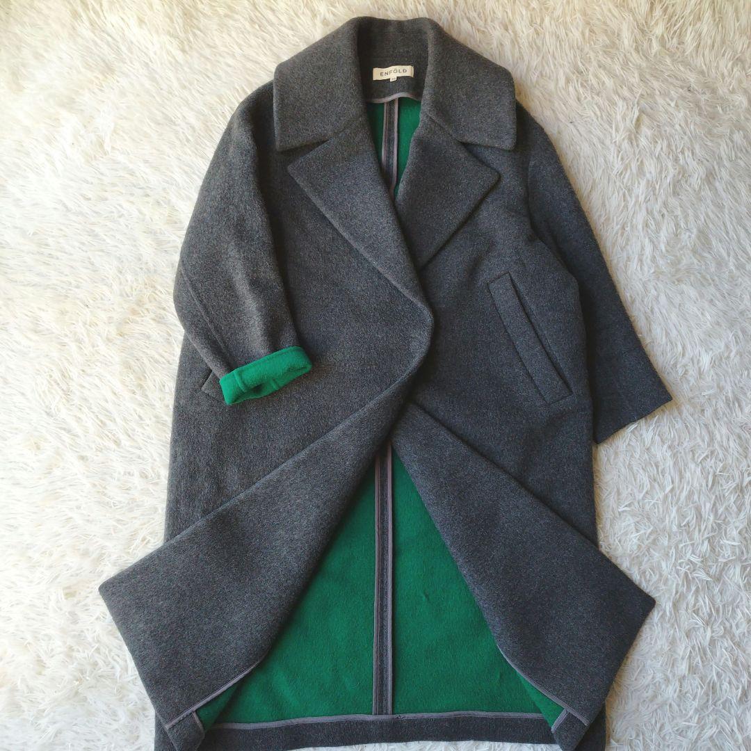 人気♡美品✨エンフォルド ダブルビーバースリットオーバーコート グレー×緑 36