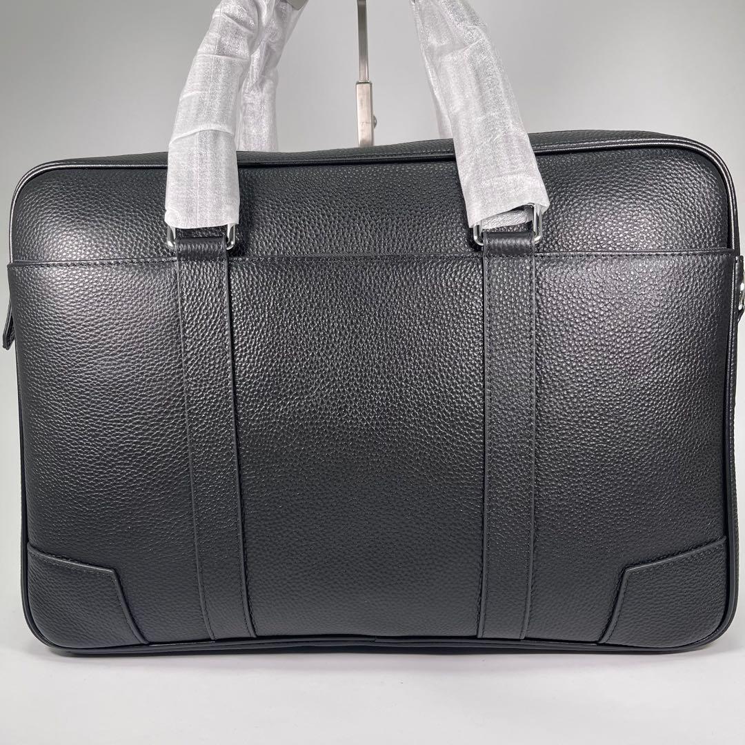 【新品✨】高級メンズビジネスバッグブリーフケース黒オールレザーシボ革2WAY