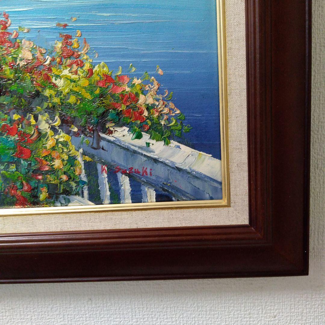 肉質油絵　横　特寸法　海岸の家　額装仕上げ品