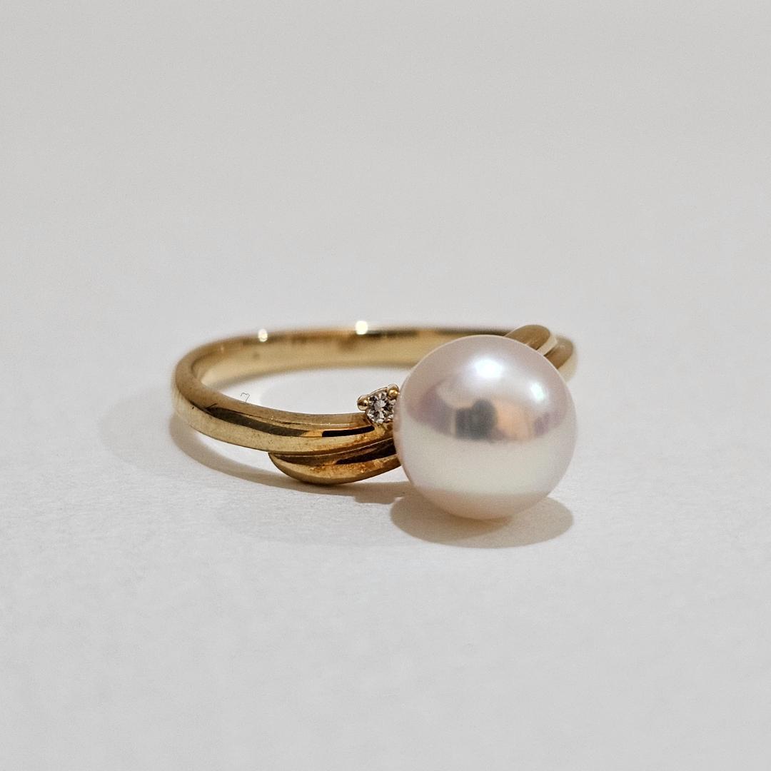 1744 タサキパールダイヤリングK18YGイエローゴールド11号7.5mm