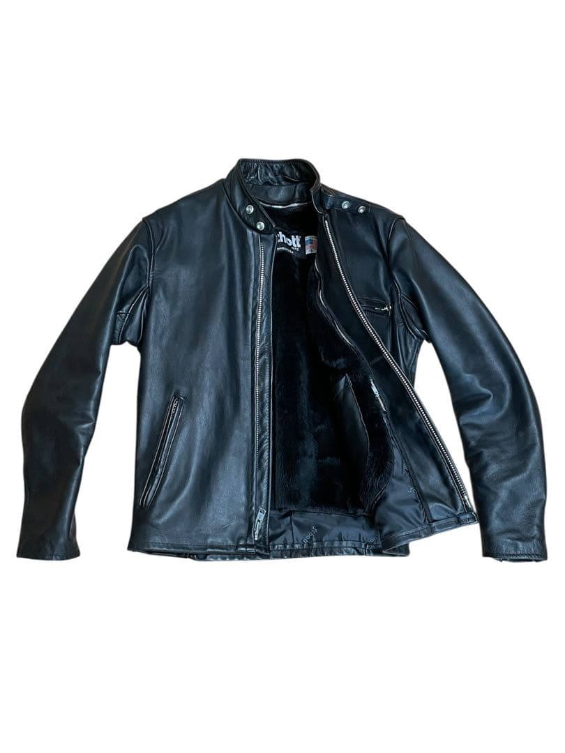 Schottシングルライダースジャケット 641黒　米国製本革(美品) 36