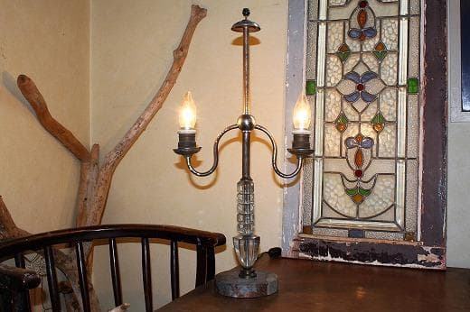 品番　a-0294 二灯電気スタンド　アンティーク　レトロ　照明　電笠