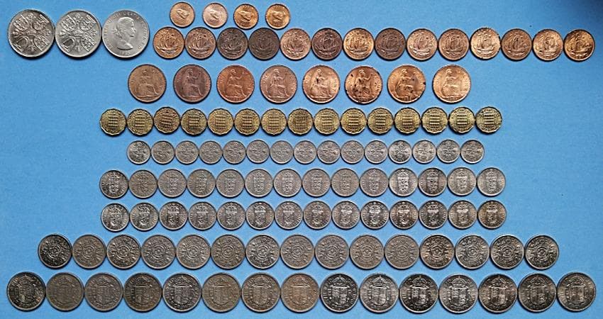 イギリス　エリザベス女王 （￡・S ・D）貨幣 1953～1967　全揃い
