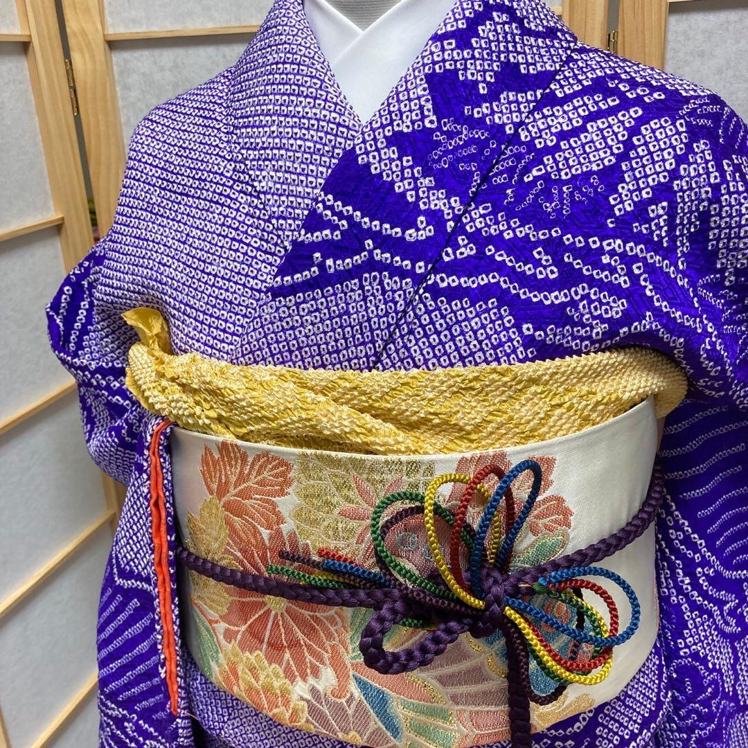 ［9166］振袖 4点セット 総絞り 成人式 着物 袷 正絹 卒業式 紫 逸品