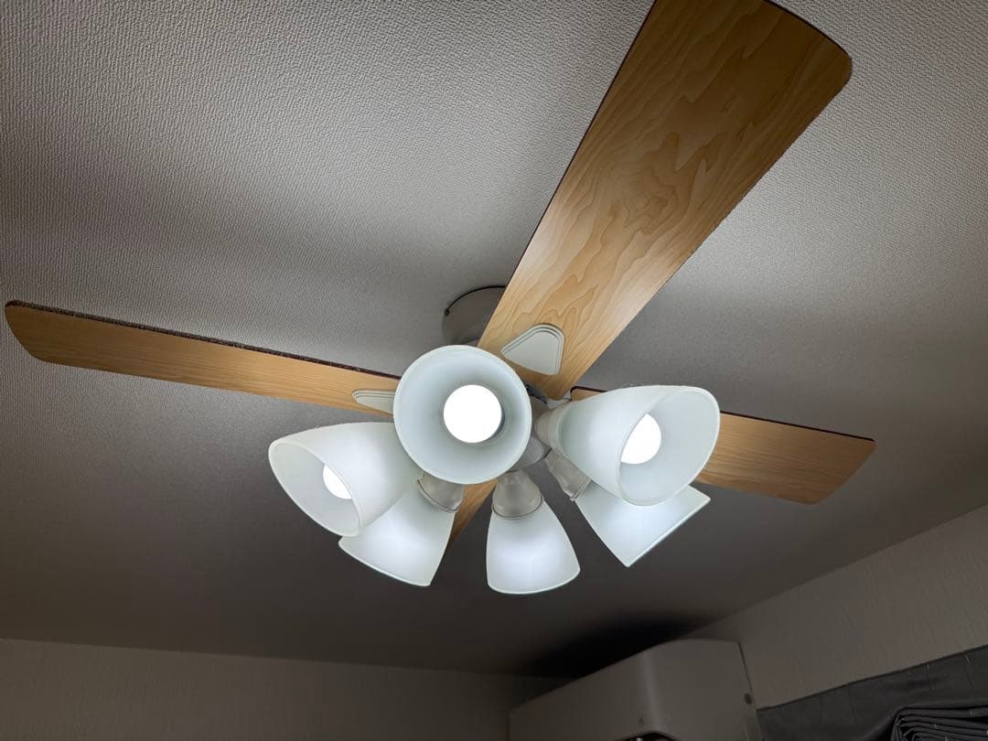 シーリングファンライト 6灯 ホワイト・ナチュラルウッド