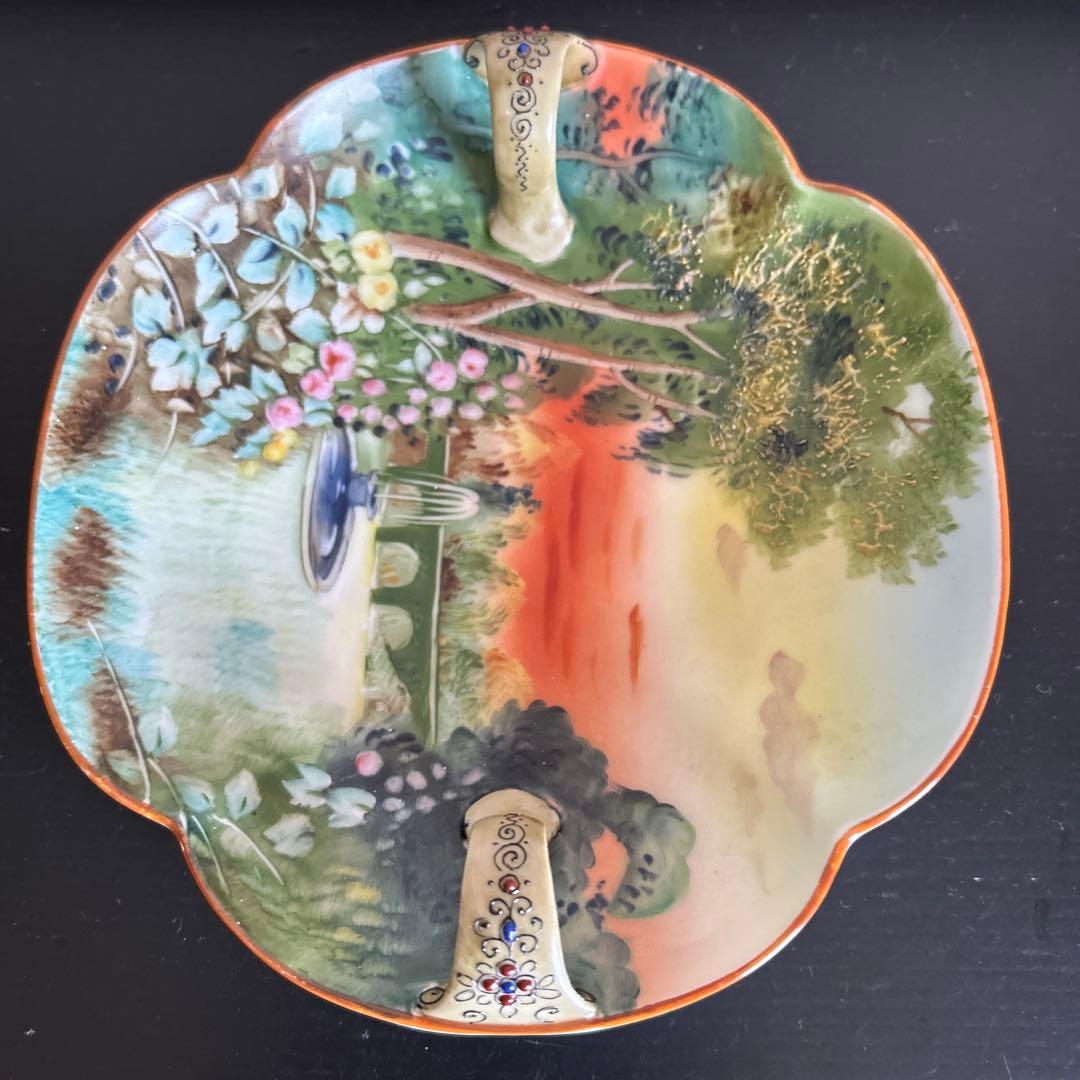 オールドノリタケ　盛り上げ・モールド 風景画